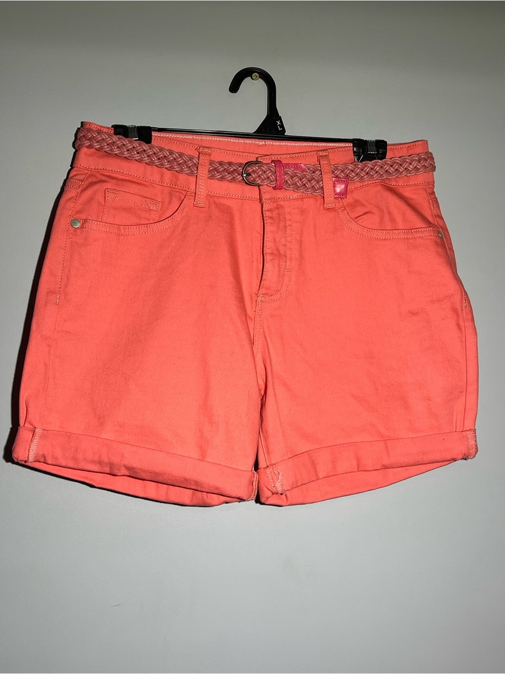 Lee Coral Rolled-Hem Denim Shorts with Braided Belt